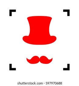 Hipster accessories design. Vector. Red icon inside black focus corners on white background. Isolated.