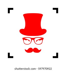 Hipster accessories design. Vector. Red icon inside black focus corners on white background. Isolated.