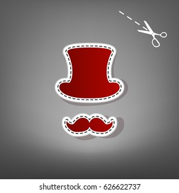 Hipster accessories design. Vector. Red icon with for applique from paper with shadow on gray background with scissors.