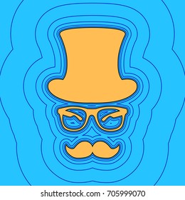 Hipster accessories design. Vector. Sand color icon with black contour and equidistant blue contours like field at sky blue background. Like waves on map - island in ocean or sea.
