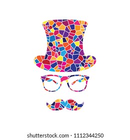Hipster accessories design. Vector. Stained glass icon on white background. Colorful polygons. Isolated.