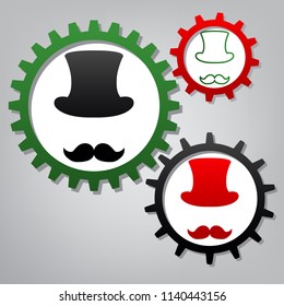Hipster accessories design. Vector. Three connected gears with icons at grayish background.