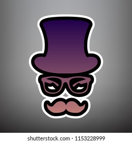 Hipster accessories design. Vector. Violet gradient icon with black and white linear edges at gray background.