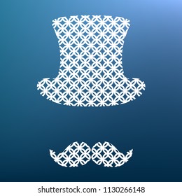 Hipster accessories design. Vector. White textured icon at lapis lazuli gradient background.