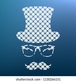 Hipster accessories design. Vector. White textured icon at lapis lazuli gradient background.