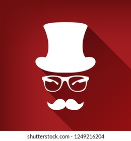 Hipster accessories design. Vector. White icon with limitless shadow at ruby red background.