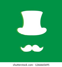 Hipster accessories design. Vector. White flat icon with yellow striped shadow at green background.