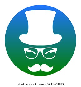 Hipster accessories design. Vector. White icon in bluish circle on white background. Isolated.