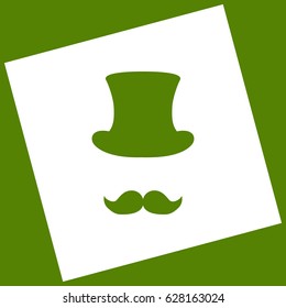 Hipster accessories design. Vector. White icon obtained as a result of subtraction rotated square and path. Avocado background.