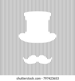 Hipster accessories design. Vector. White icon on grayish striped background. Optical illusion.