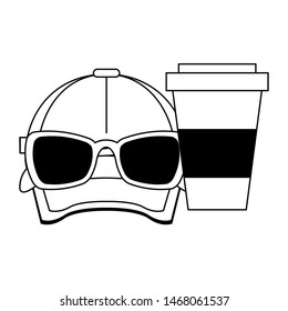 hipster accessories for the summer and cup sunglasses with coffee cup isolated symbols Vector design illustration
