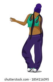 Hipster african girl, hip hop subculture. Vector illustration.