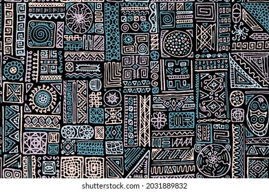 Hipster african vector seamless pattern. Cloth fabric print design. African or mexican ethnic tribal hand drawn swatch. Simple doodle patchwork. Zig zag stitch triangle elements texture.
