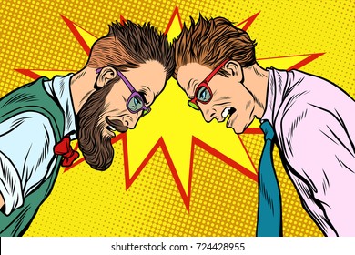 Hipster against officious businessman. Pop art retro vector vintage illustrations