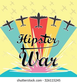 Hipster ,airplane and war concept on yellow background. flat design.