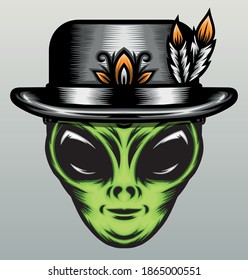 Hipster alien with hat. Premium vector