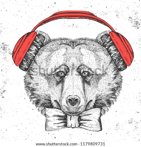 Hipster animal bear. Hand drawing Muzzle of animal bear
