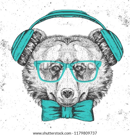 Hipster animal bear. Hand drawing Muzzle of animal bear