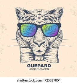 Hipster animal cheetah. Hand drawing Muzzle of guepard