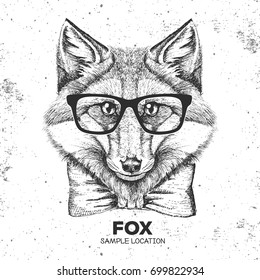 Hipster animal fox. Hand drawing Muzzle of animal  fox