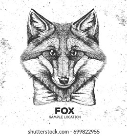 Hipster animal fox. Hand drawing Muzzle of animal  fox