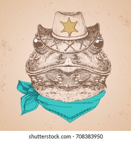 Hipster animal frog  Hand drawing Muzzle frog