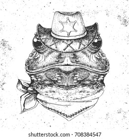 Hipster animal frog  Hand drawing Muzzle frog