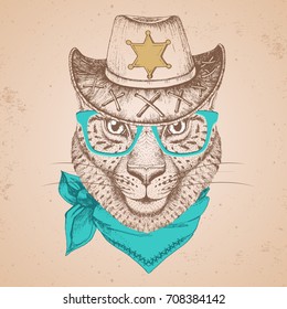 Hipster animal guepard. Hand drawing Muzzle of guepard