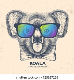 Hipster animal koala. Hand drawing Muzzle of koala