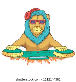 Hipster animal lion. Hand drawing Muzzle of lion
