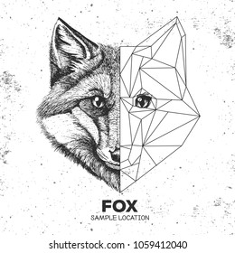 Hipster animal realistic and polygonal fox face. Triangle animal