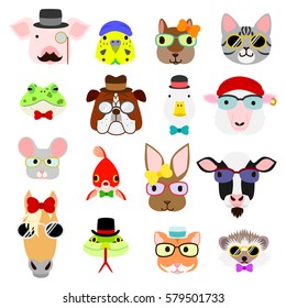 hipster animals faces set