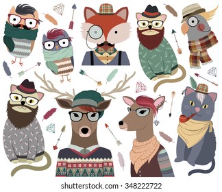 Hipster Animals Vector Set