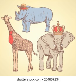 Hipster animals, vector vintage background eps 10 