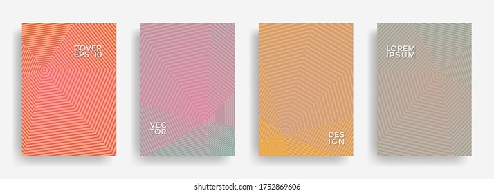 Recopilación de vectores de diseño de informes anuales Hipster. Conjunto de plantillas de diseño de página de portada de textura de cuadrícula degradada. El informe abarca el diseño geométrico, las páginas de folletos de negocios y los banners corporativos.