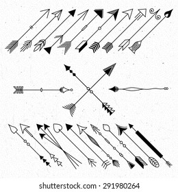 Hipster arrows collection. Big set of hand drawn, hipster arrows.  Set of indian style arrows. Arrow for all design. Indian elements.