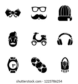 Hipster aspect icons set. Simple set of 9 hipster aspect vector icons for web isolated on white background