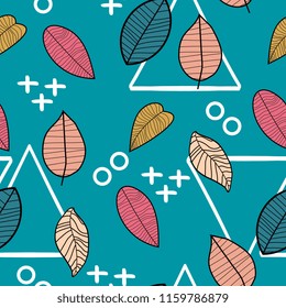 Hipster autumn floral with geometric seamless pattern