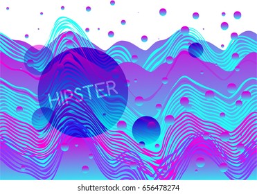 Hipster background, abstract wavy lines. Retro art for covers, banners and posters. The lilac gradient.