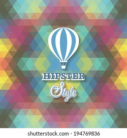 Hipster background with air balloon. Vector illustration.