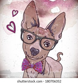 Hipster background with a dog Vector illustration