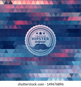 Hipster background made of triangles. Retro label design. Square composition with geometric shapes, color flow effect. Hipster theme label. Mustaches