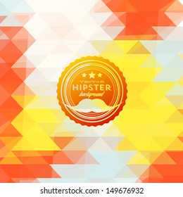 Hipster background made of triangles. Retro label design. Square composition with geometric shapes, color flow effect. Hipster theme label. Mustaches