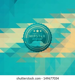 Hipster background made of triangles. Retro label design. Square composition with geometric shapes, color flow effect. Hipster theme label. Mustaches
