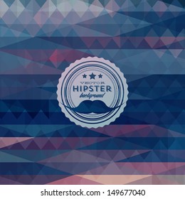 Hipster background made of triangles. Retro label design. Square composition with geometric shapes, color flow effect. Hipster theme label. Mustaches