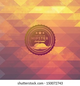 Hipster background made of triangles. Retro label design. Square composition with geometric shapes, color flow effect. Hipster theme label. Mustaches