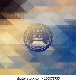 Hipster background made of triangles. Retro label design. Square composition with geometric shapes, color flow effect. Hipster theme label. Mustaches
