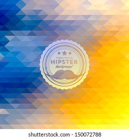 Hipster background made of triangles. Retro label design. Square composition with geometric shapes, color flow effect. Hipster theme label. Mustaches