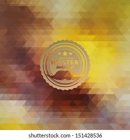 Hipster background made of triangles. Retro label design. Square composition with geometric shapes, color flow effect. Hipster theme label. Mustaches