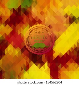 Hipster background made of triangles. Retro label design. Square composition with geometric shapes, color flow effect. Hipster theme label. Mustaches